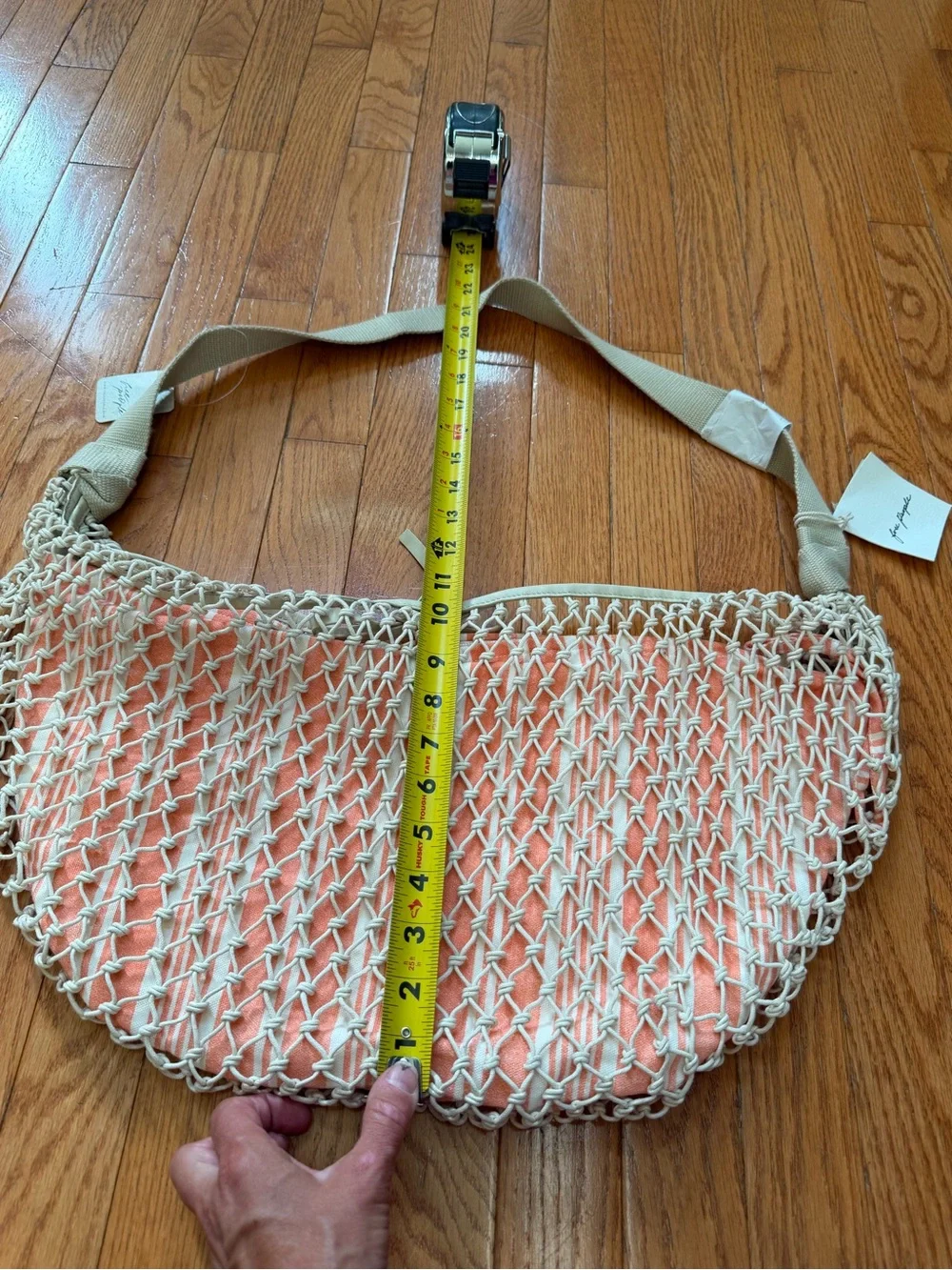 NWT new free people silver springs sling bag cream peach netting netted stripe